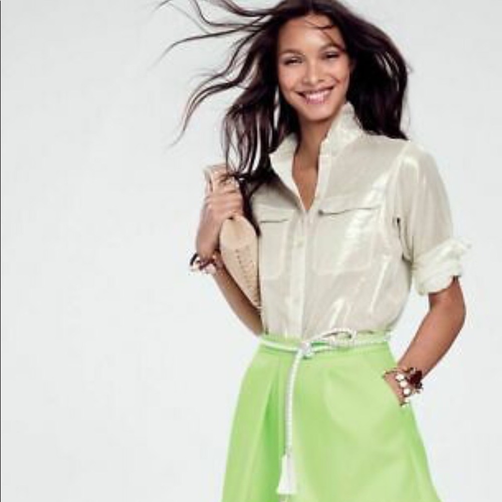 J Crew gold lame button down camp shirt